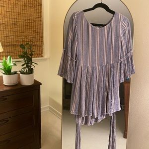 Blue striped blouse with belted waist